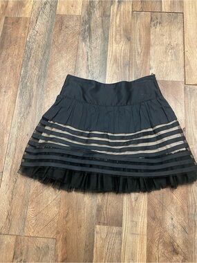 Free People Black Mesh Tiered Mini Skirt | Size 8| Sheer Stripe | Boho Festival
